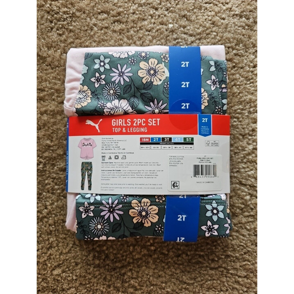 Puma Toddler Girls Active Leggings and T-Shirt Set 2T Pink Floral - Picture 3 of 3